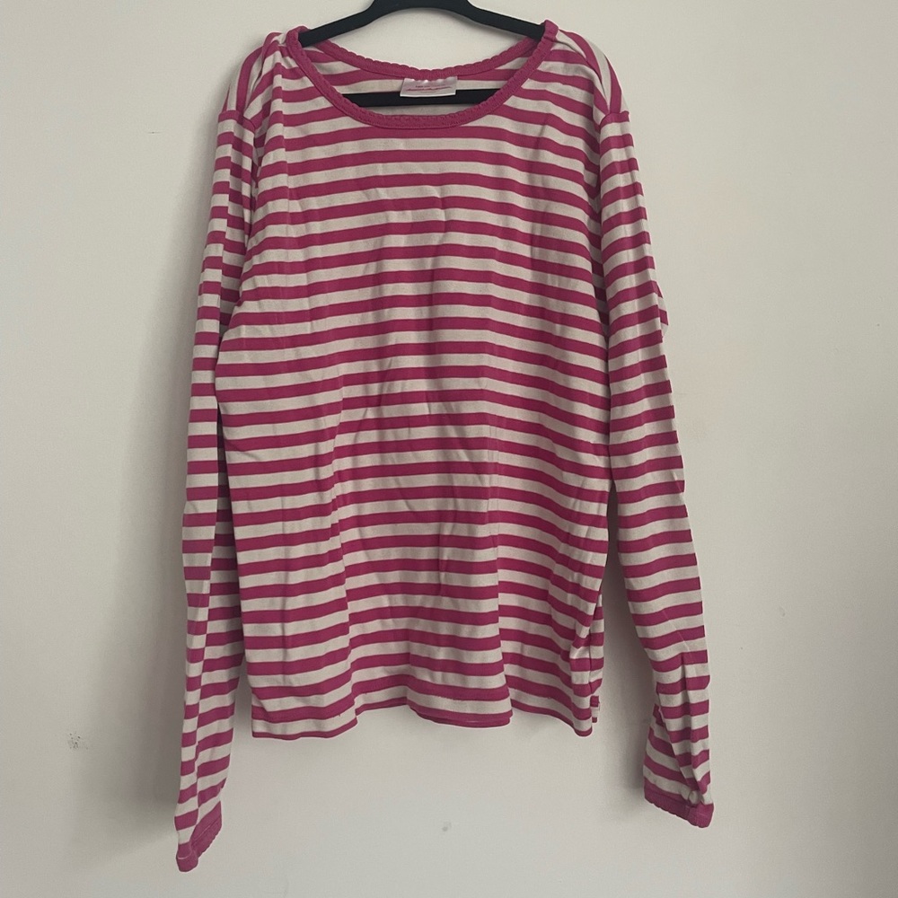 Pink striped casual kids long sleeve shirt.